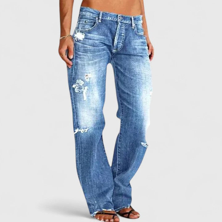 Women's Vintage-Washed Relaxed-Fit Distressed Wide-Leg Jeans