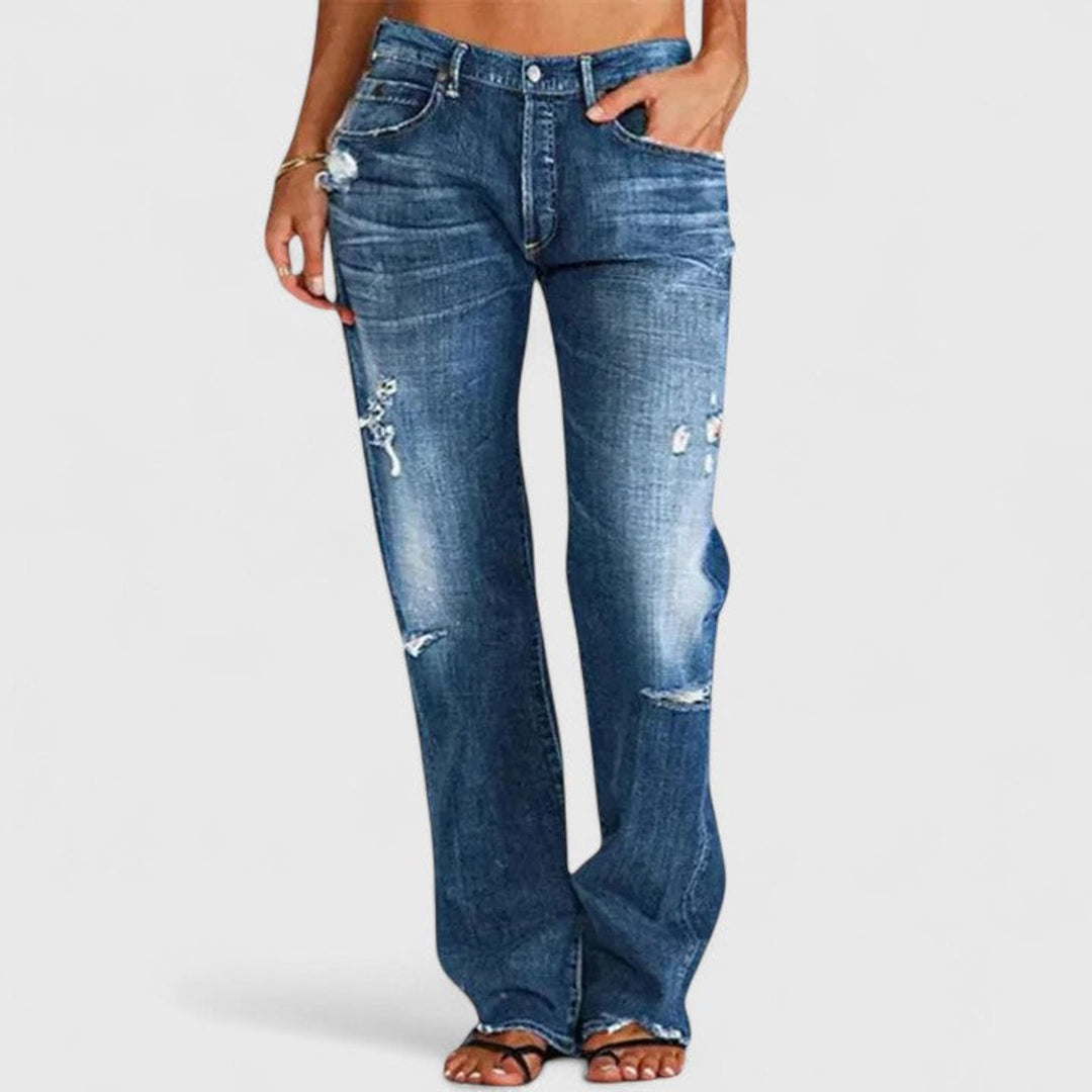 Women's Vintage-Washed Relaxed-Fit Distressed Wide-Leg Jeans