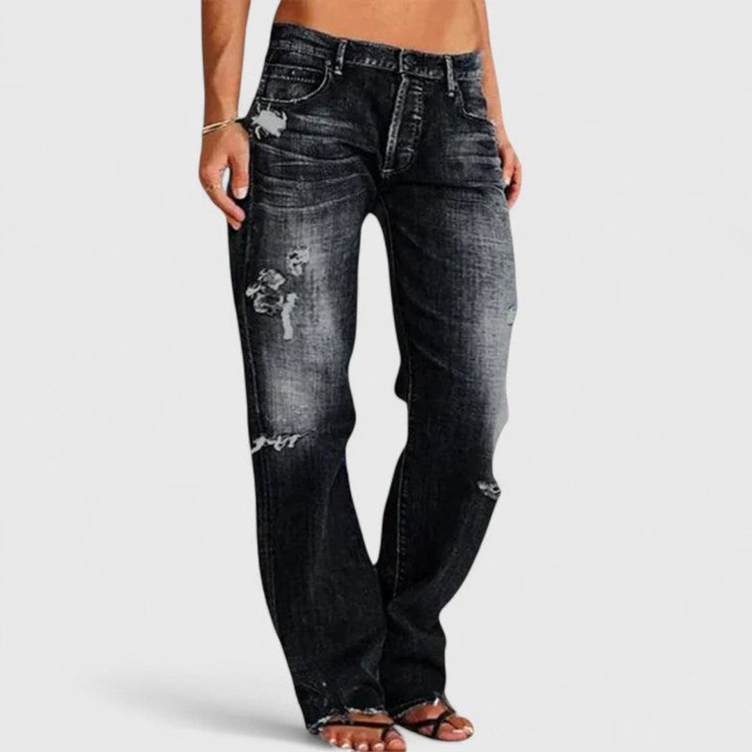 Women's Vintage-Washed Relaxed-Fit Distressed Wide-Leg Jeans