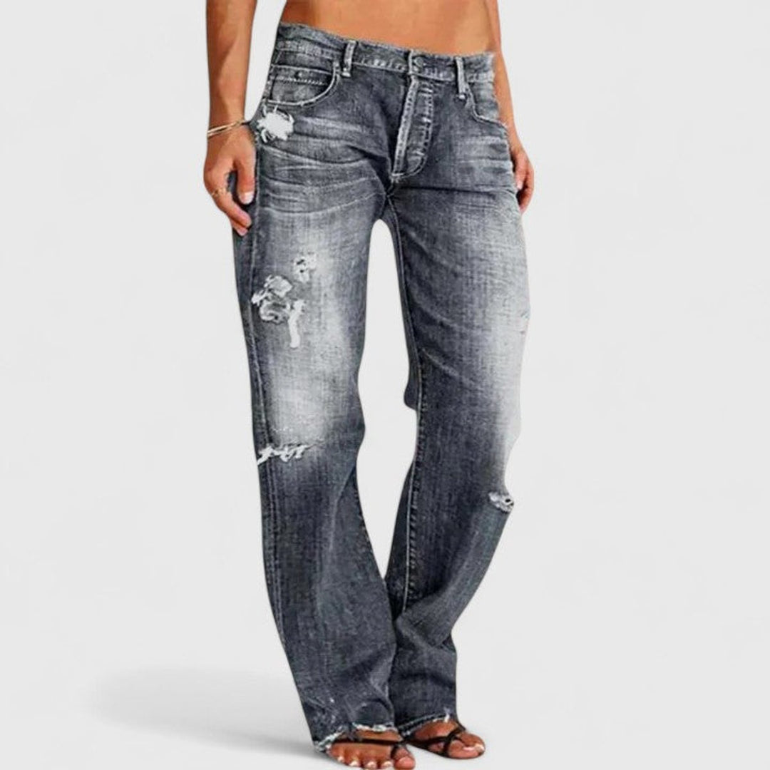 Women's Vintage-Washed Relaxed-Fit Distressed Wide-Leg Jeans