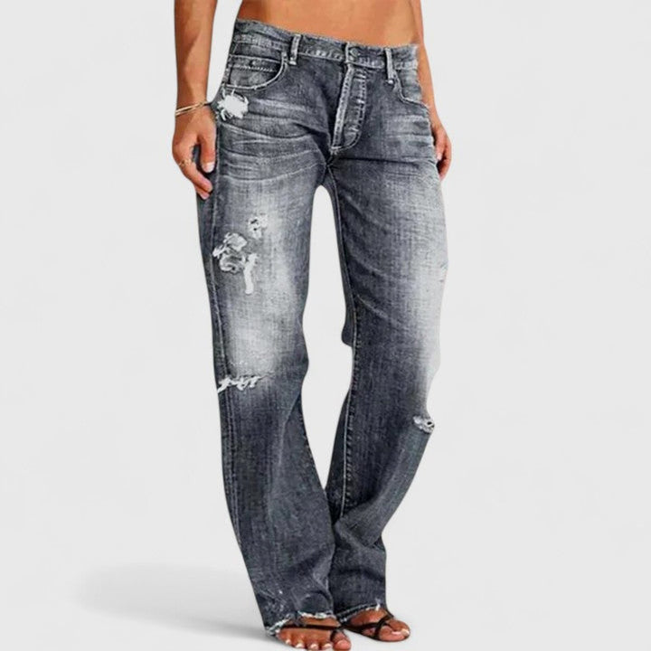 Women's Vintage-Washed Relaxed-Fit Distressed Wide-Leg Jeans