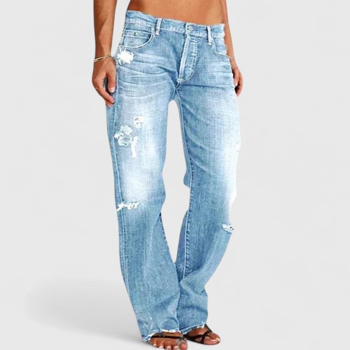 Women's Vintage-Washed Relaxed-Fit Distressed Wide-Leg Jeans