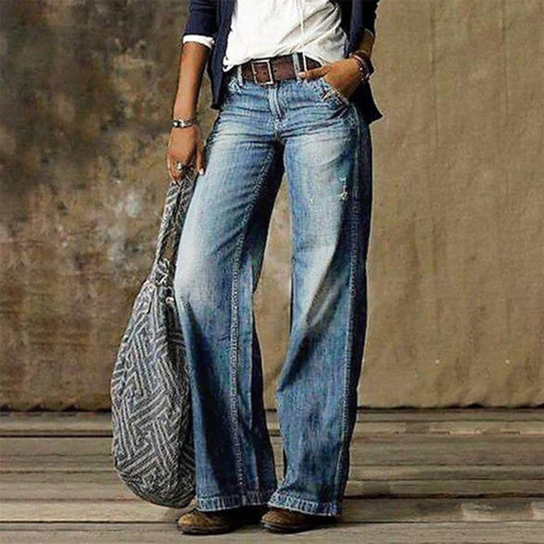 Women's Vintage Wide-Leg High-Rise Distressed Denim Jeans