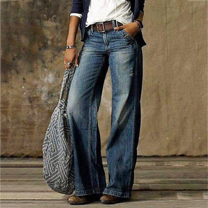 Women's Vintage Wide-Leg High-Rise Distressed Denim Jeans