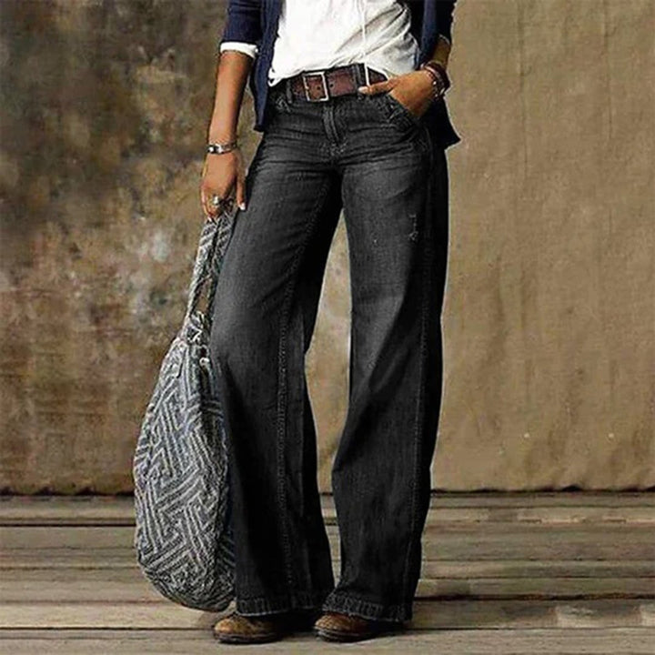Women's Vintage Wide-Leg High-Rise Distressed Denim Jeans