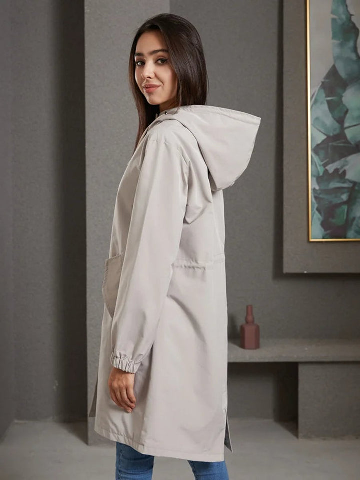 Women's Water-Resistant Hooded Button-Front Trench Coat