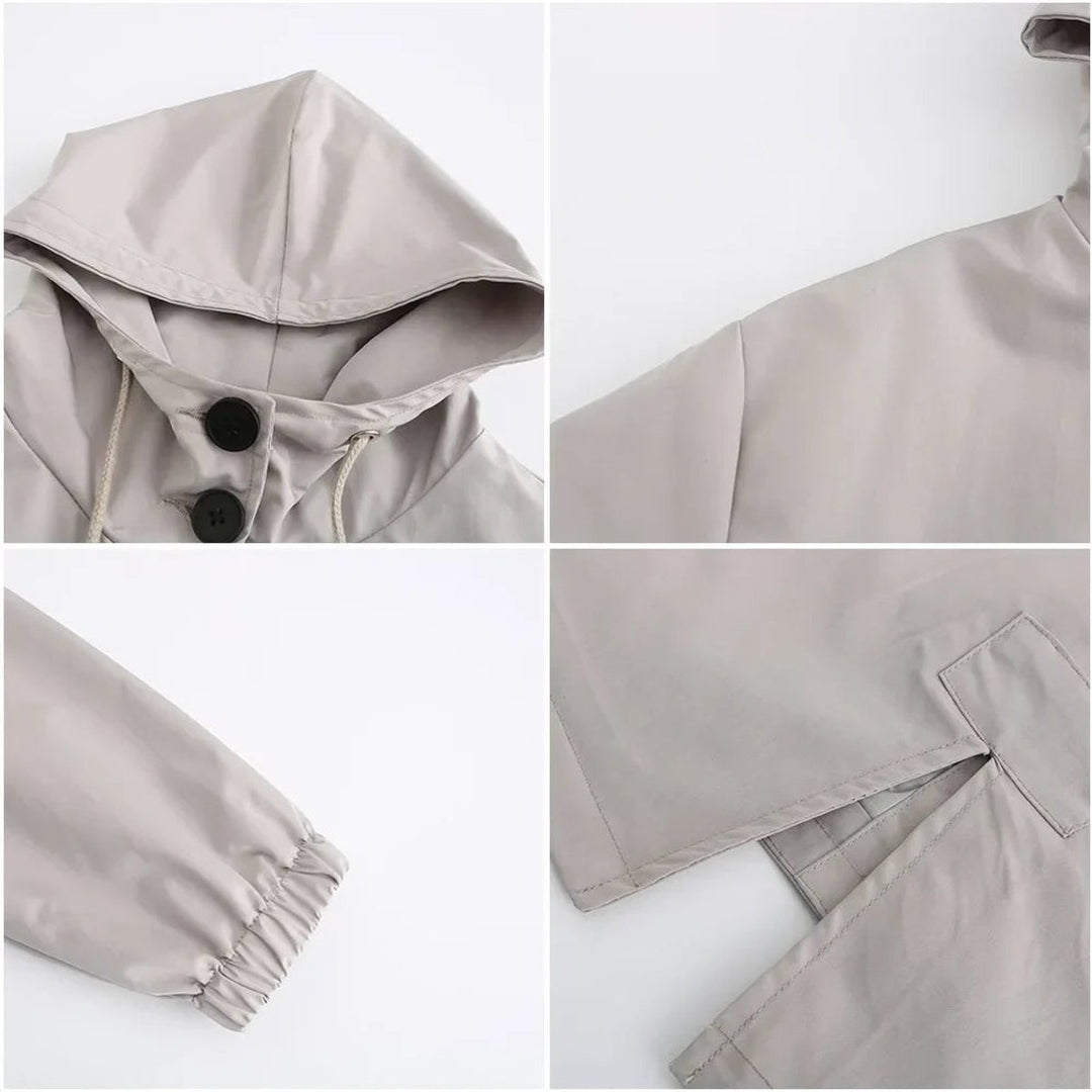 Women's Water-Resistant Hooded Button-Front Trench Coat