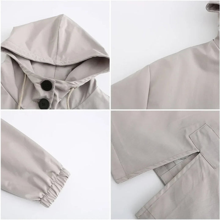 Women's Water-Resistant Hooded Button-Front Trench Coat