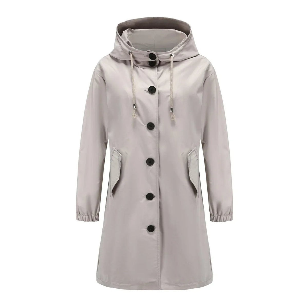 Women's Water-Resistant Hooded Button-Front Trench Coat