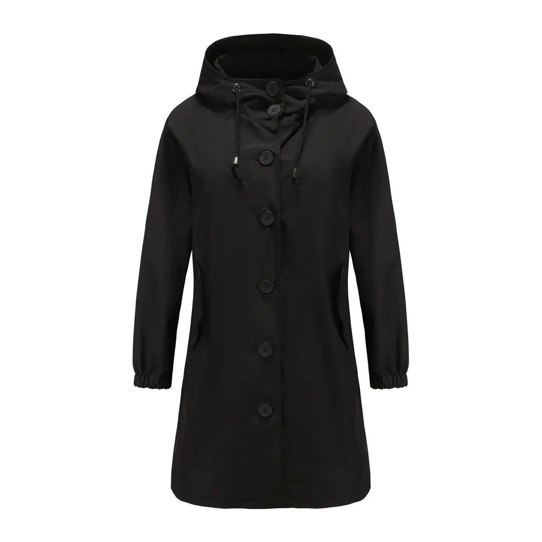 Women's Water-Resistant Hooded Button-Front Trench Coat
