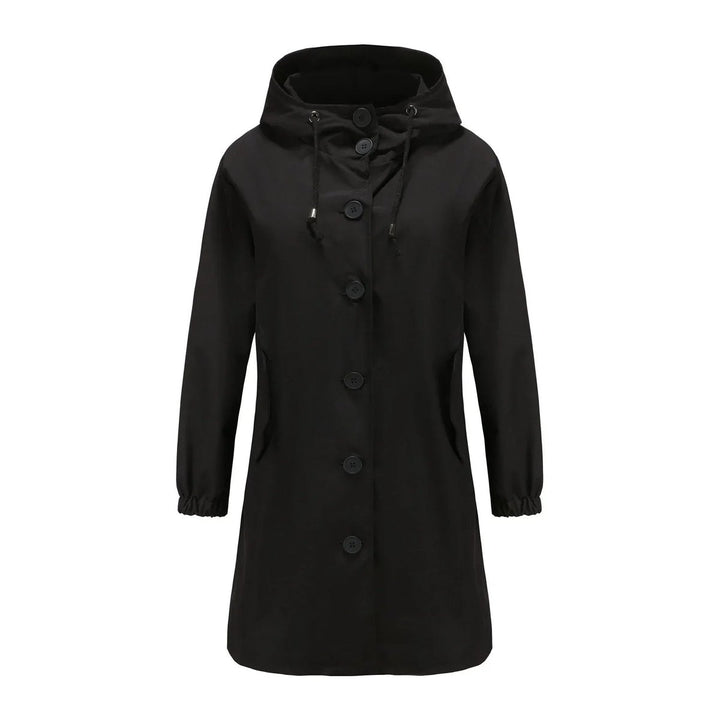 Women's Water-Resistant Hooded Button-Front Trench Coat