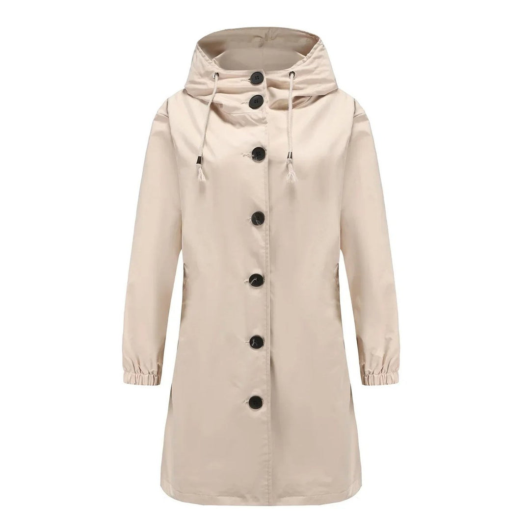 Women's Water-Resistant Hooded Button-Front Trench Coat