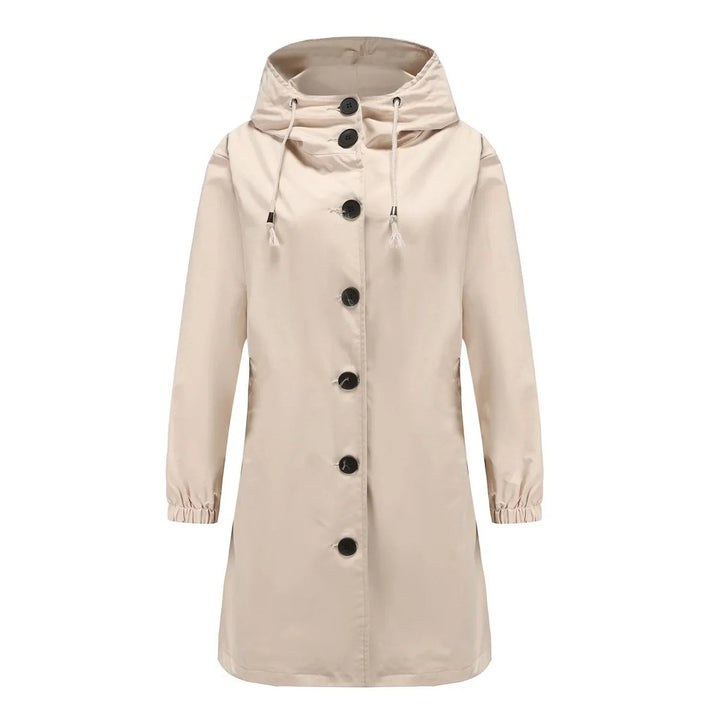 Women's Water-Resistant Hooded Button-Front Trench Coat