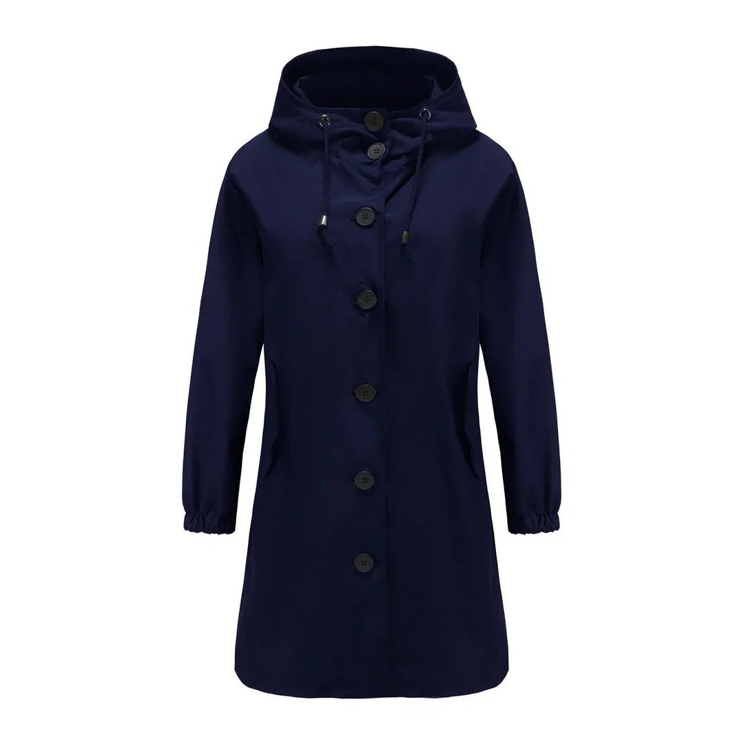 Women's Water-Resistant Hooded Button-Front Trench Coat