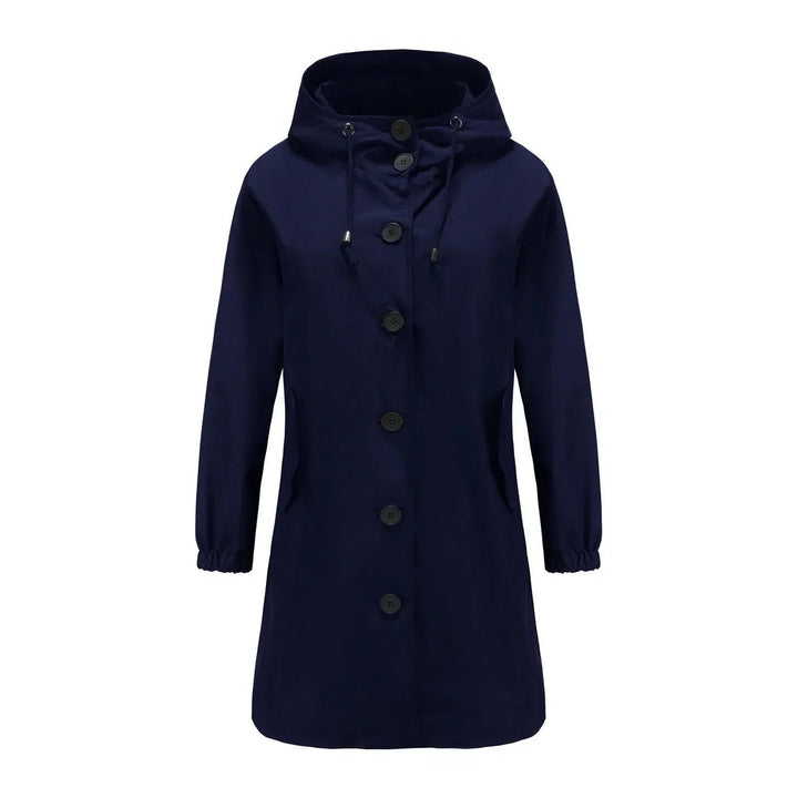 Women's Water-Resistant Hooded Button-Front Trench Coat