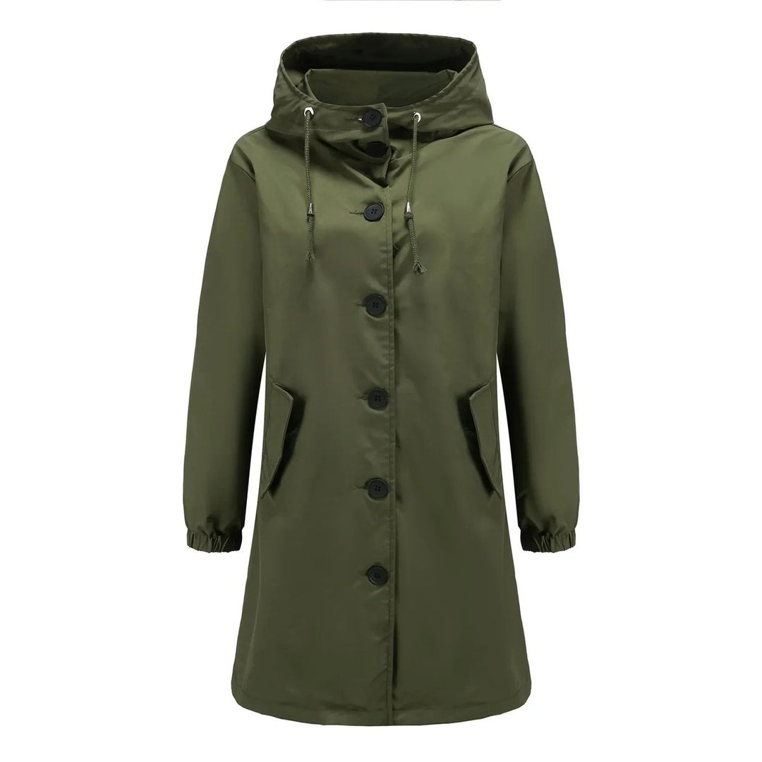 Women's Water-Resistant Hooded Button-Front Trench Coat