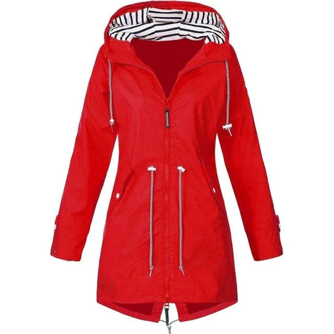Women's Waterproof Hooded Drawstring Zip-Up Trench Coat