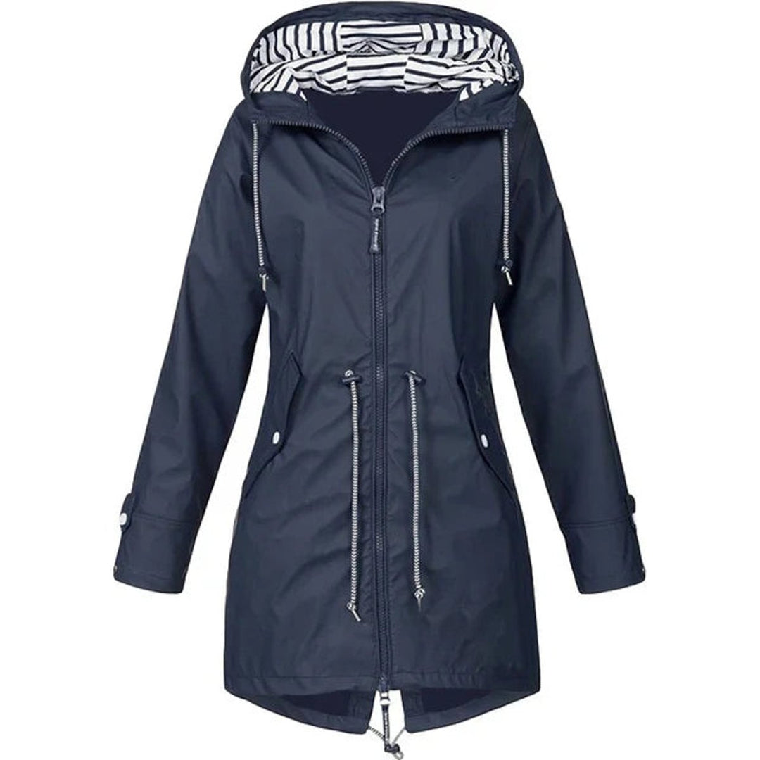 Women's Waterproof Hooded Drawstring Zip-Up Trench Coat
