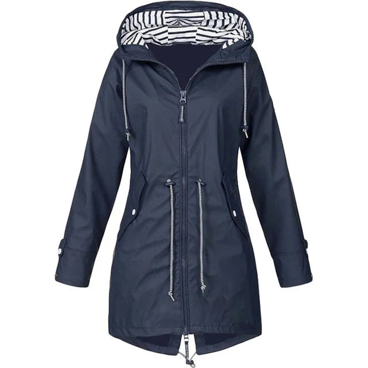 Women's Waterproof Hooded Drawstring Zip-Up Trench Coat
