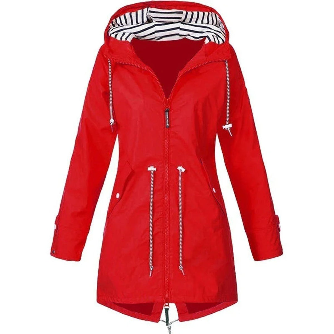 Women's Waterproof Hooded Drawstring Zip-Up Trench Coat