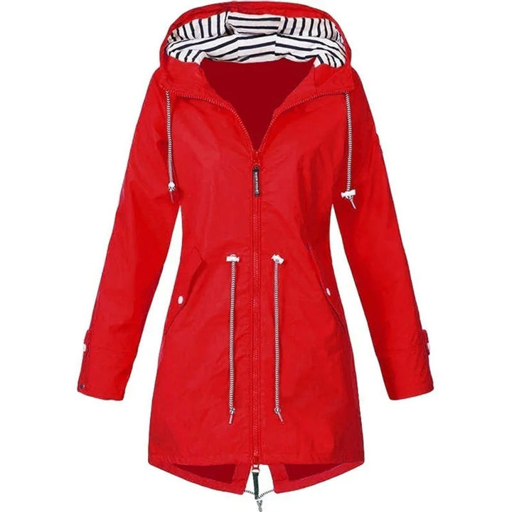 Women's Waterproof Hooded Drawstring Zip-Up Trench Coat