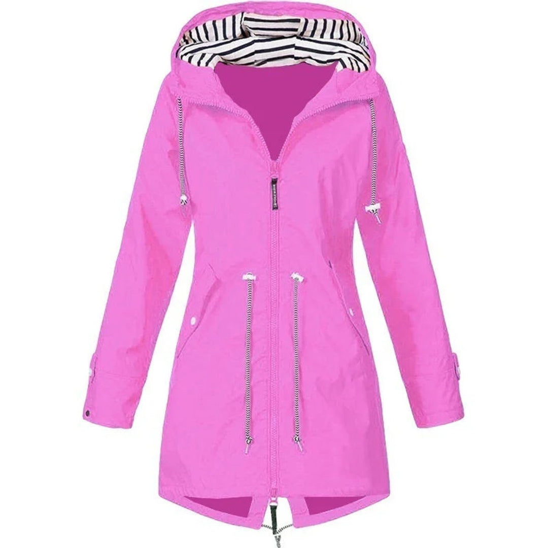 Women's Waterproof Hooded Drawstring Zip-Up Trench Coat