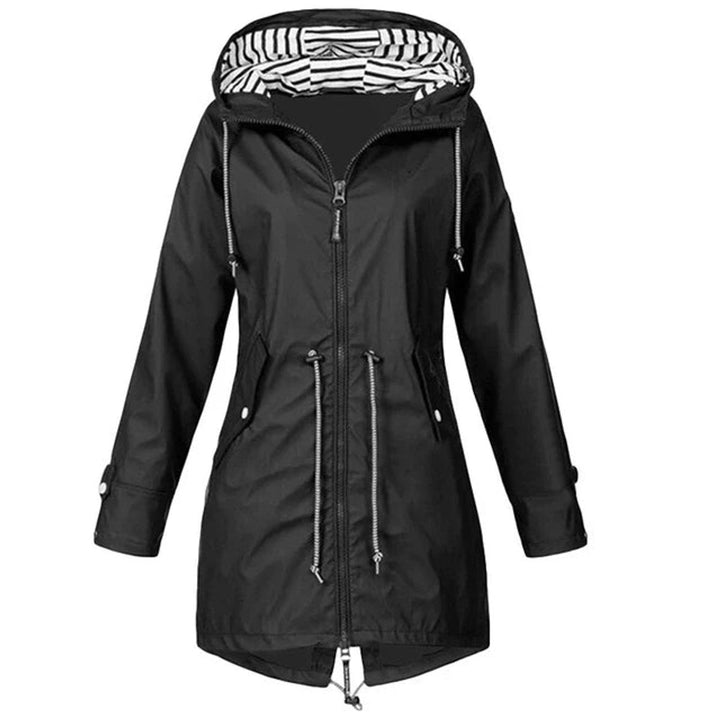 Women's Waterproof Hooded Drawstring Zip-Up Trench Coat