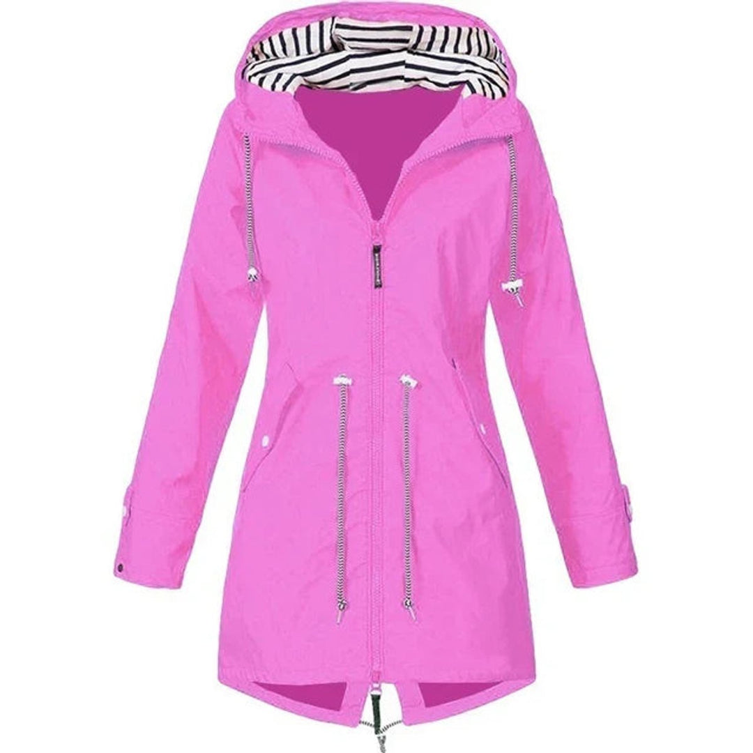 Women's Waterproof Hooded Drawstring Zip-Up Trench Coat