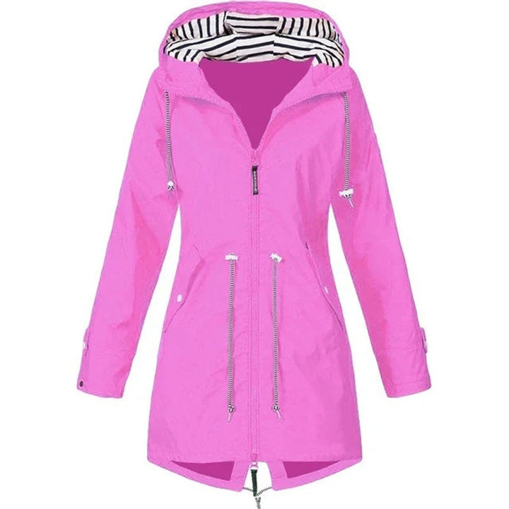 Women's Waterproof Hooded Drawstring Zip-Up Trench Coat