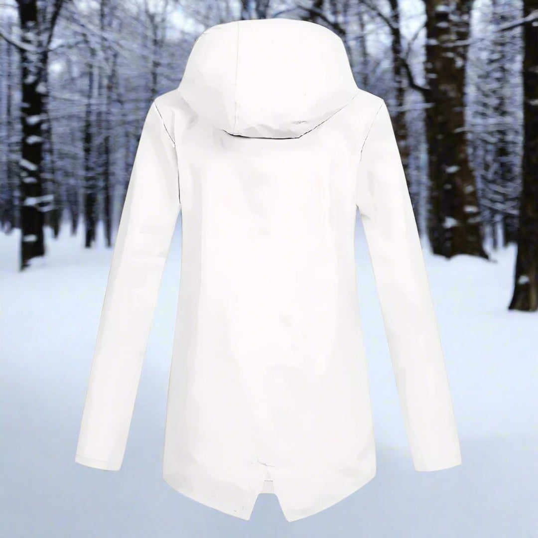 Women's Waterproof Hooded Zip-Up Longline Trench Coat Adjustable Cuffs
