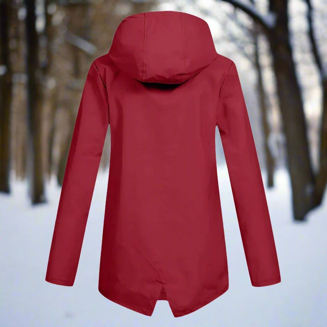 Women's Waterproof Hooded Zip-Up Longline Trench Coat Adjustable Cuffs