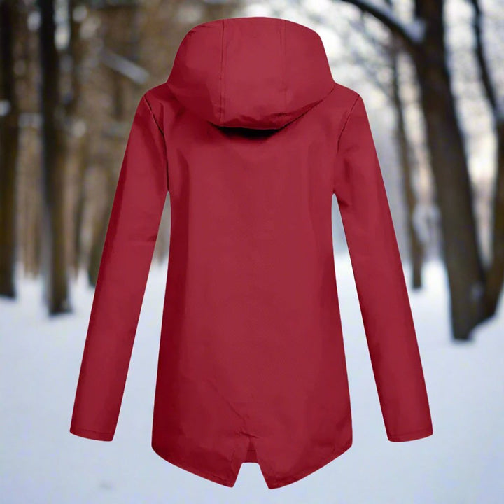 Women's Waterproof Hooded Zip-Up Longline Trench Coat Adjustable Cuffs