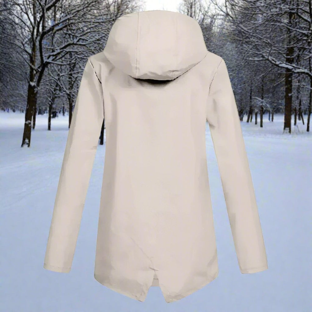 Women's Waterproof Hooded Zip-Up Longline Trench Coat Adjustable Cuffs