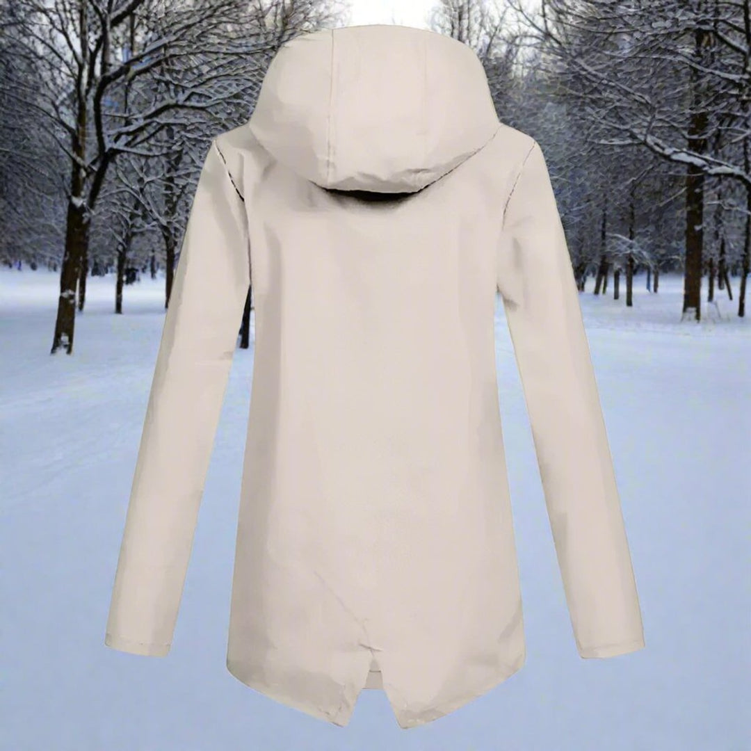 Women's Waterproof Hooded Zip-Up Longline Trench Coat Adjustable Cuffs