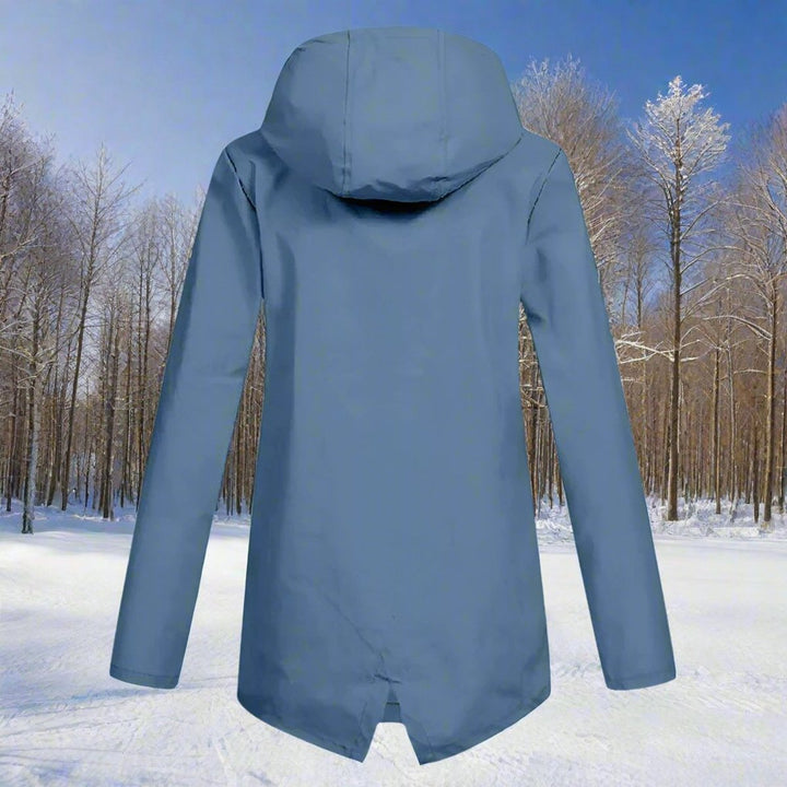 Women's Waterproof Hooded Zip-Up Longline Trench Coat Adjustable Cuffs