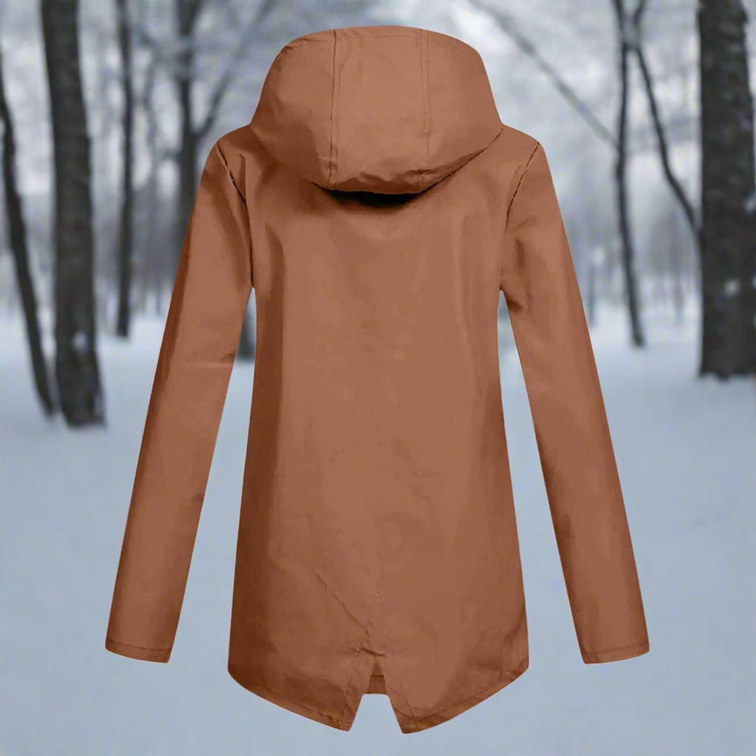 Women's Waterproof Hooded Zip-Up Longline Trench Coat Adjustable Cuffs