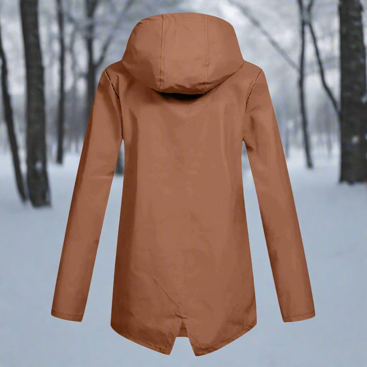 Women's Waterproof Hooded Zip-Up Longline Trench Coat Adjustable Cuffs