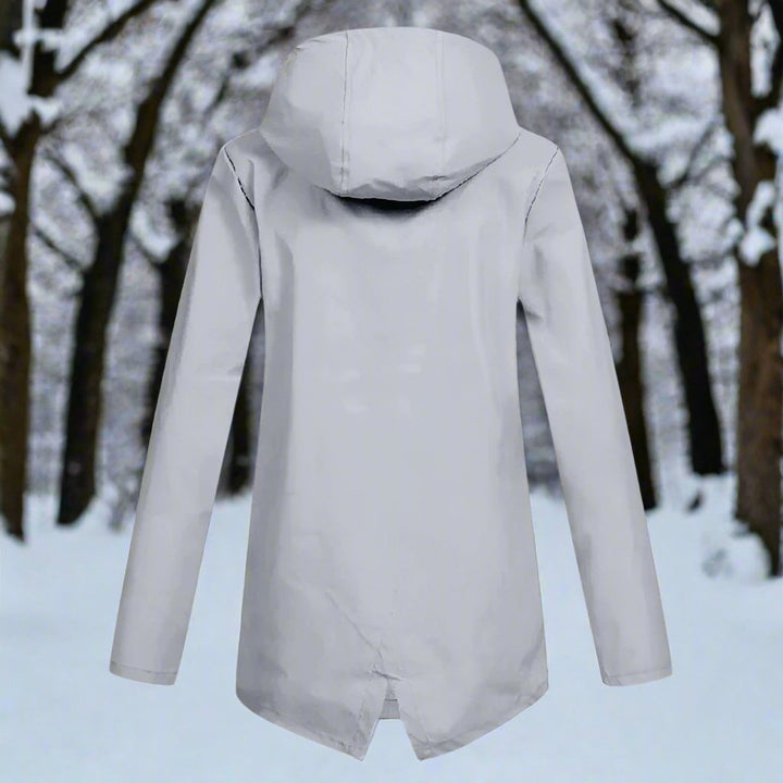 Women's Waterproof Hooded Zip-Up Longline Trench Coat Adjustable Cuffs