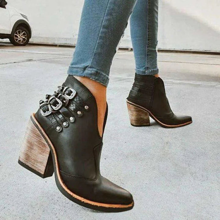 Women's Western Buckle-Strap Block-Heel Ankle Boots