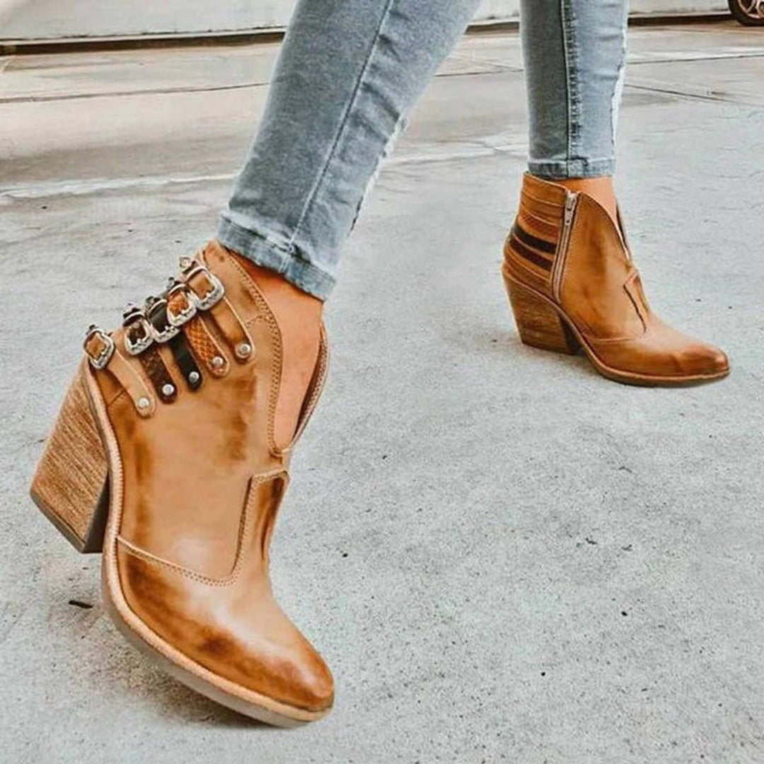 Women's Western Buckle-Strap Block-Heel Ankle Boots