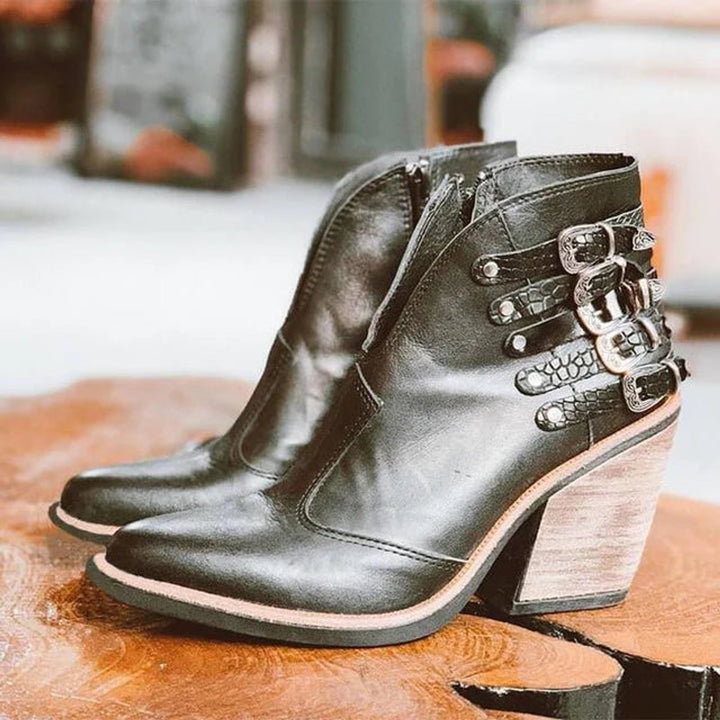 Women's Western Buckle-Strap Block-Heel Ankle Boots