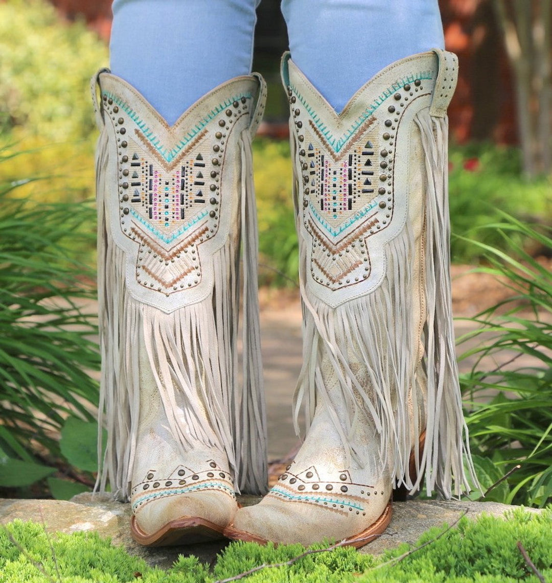 Women's Western Fringe Studded Tall Cowboy Ankle Boots