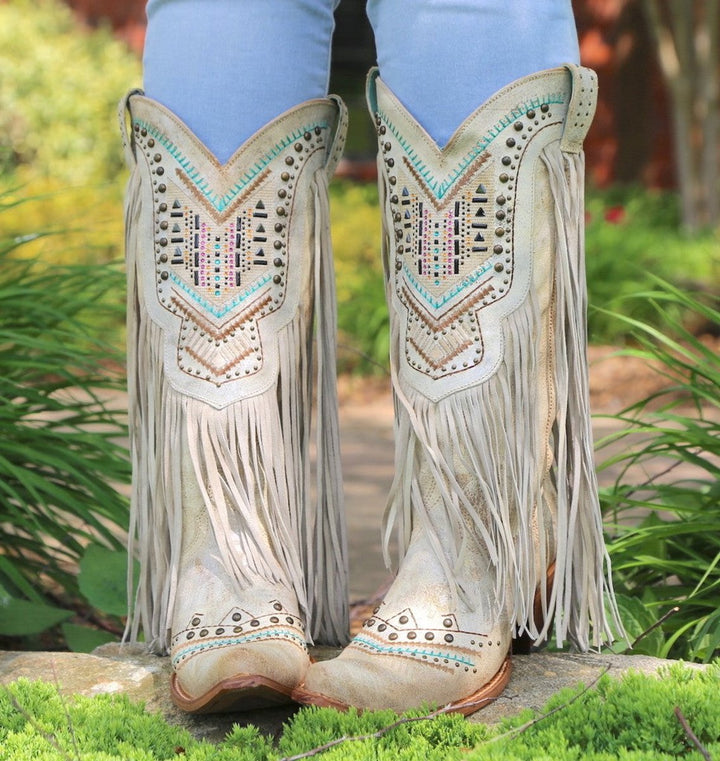 Women's Western Fringe Studded Tall Cowboy Ankle Boots
