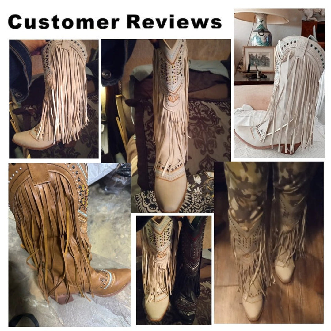 Women's Western Fringe Studded Tall Cowboy Ankle Boots