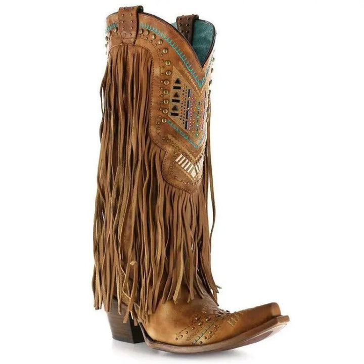 Women's Western Fringe Studded Tall Cowboy Ankle Boots