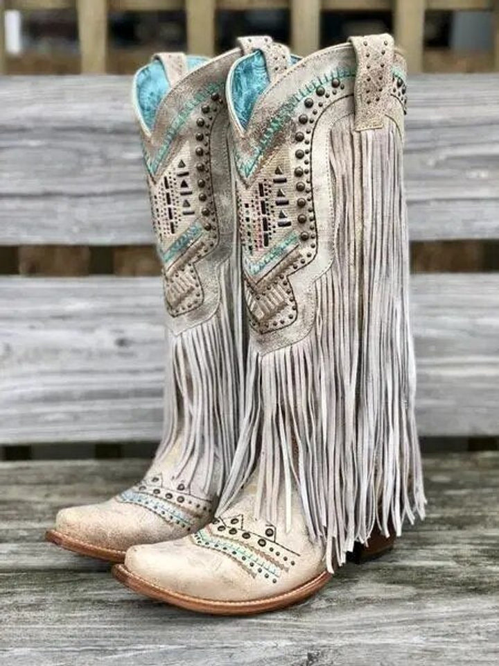 Women's Western Fringe Studded Tall Cowboy Ankle Boots