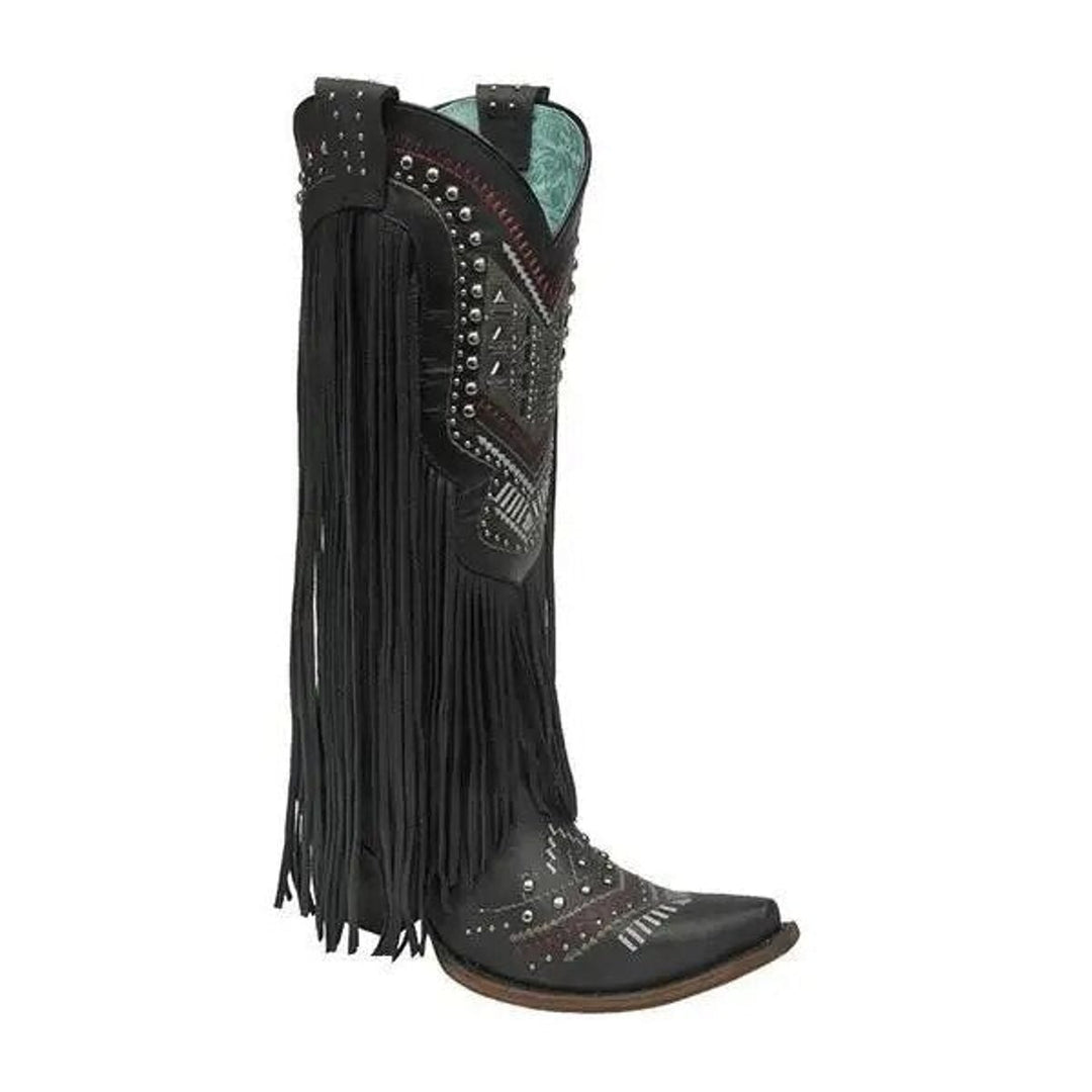 Women's Western Fringe Studded Tall Cowboy Ankle Boots