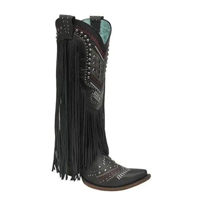 Women's Western Fringe Studded Tall Cowboy Ankle Boots