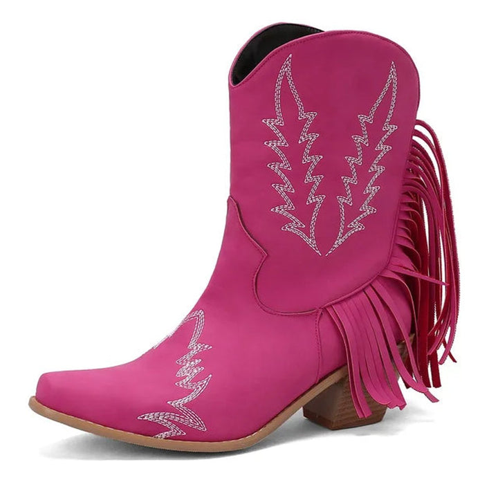 Women's Western Fringe Tassel Slip-On Suede Ankle Boots