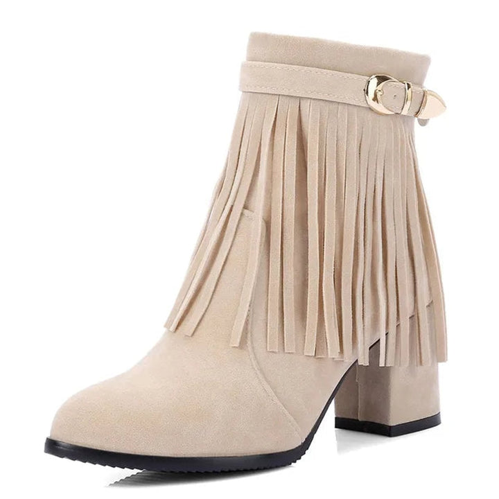 Women's Western Fringe Tassel Slip-On Suede Ankle Boots
